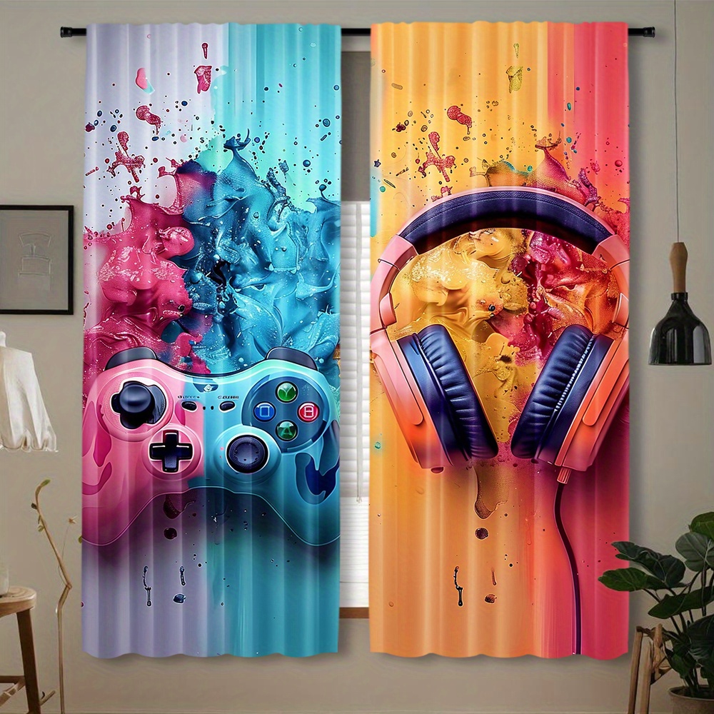 Esports Gaming Youtube - Oyun Kumandası Perdeleri, Renkli Kulaklık Baskılı